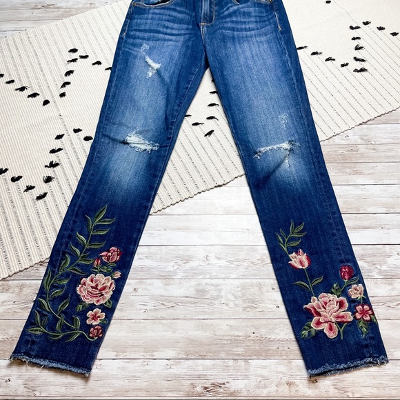 Driftwood Jackie Floral Distressed Skinny Jeans Embroidered Size 26 - Picture 3 of 6